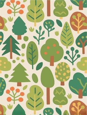 多彩卡通风格树木图案