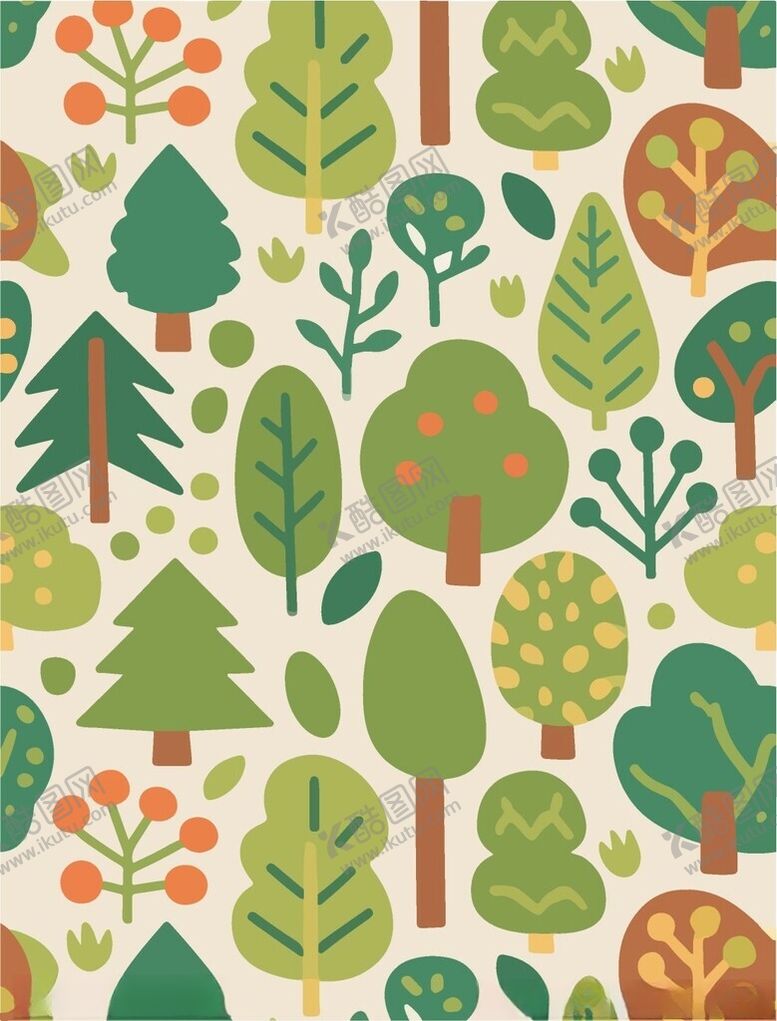 编号：70563304171753355397【酷图网】源文件下载-多彩卡通风格树木图案