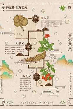 养生之道 山水墨国风 中医中药洗浴足疗海报素材