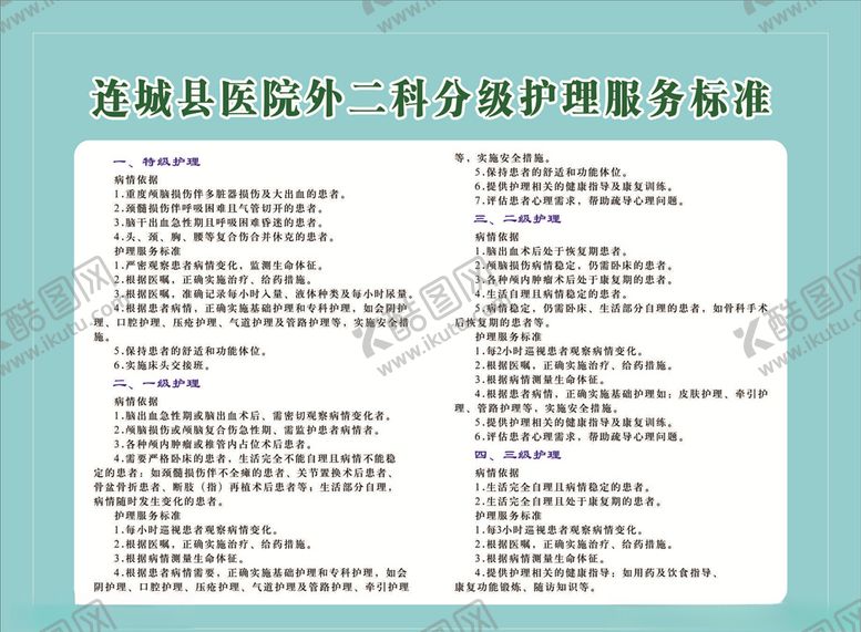 编号：99794209200018068537【酷图网】源文件下载-医院分级护理制度牌