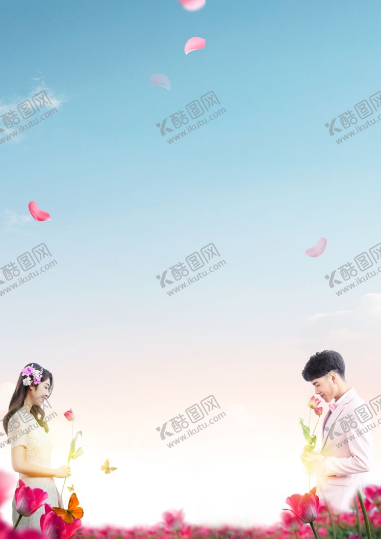 编号：63405903140337405432【酷图网】源文件下载-结婚花瓣蝴蝶底图天蓝