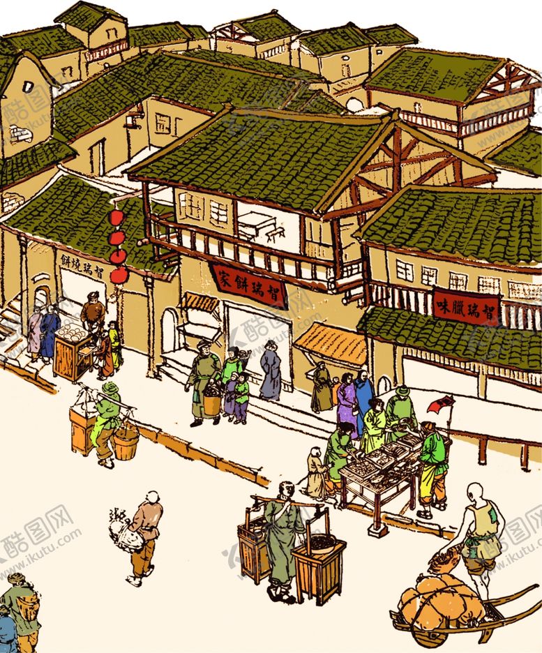 编号：63380003230255558234【酷图网】源文件下载-古代街市插画