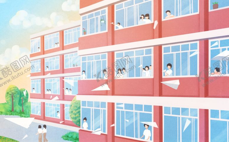 编号：25790405040833111680【酷图网】源文件下载-学校高考结束清新插画背景