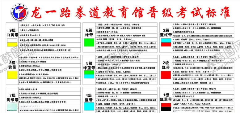 编号：47793305050641504578【酷图网】源文件下载-跆拳道考级表