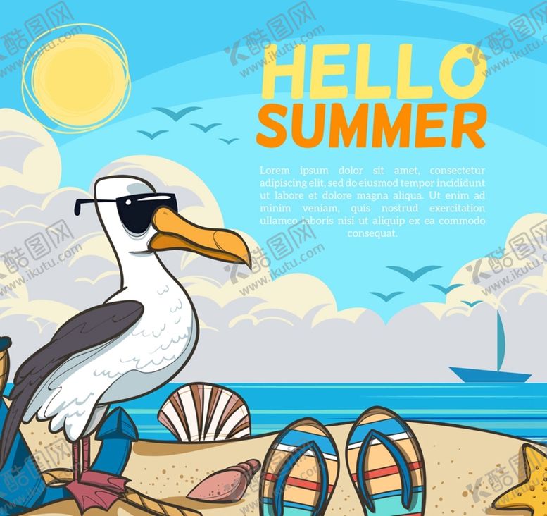 编号：16348509200941383972【酷图网】源文件下载-创意夏季沙滩海鸥