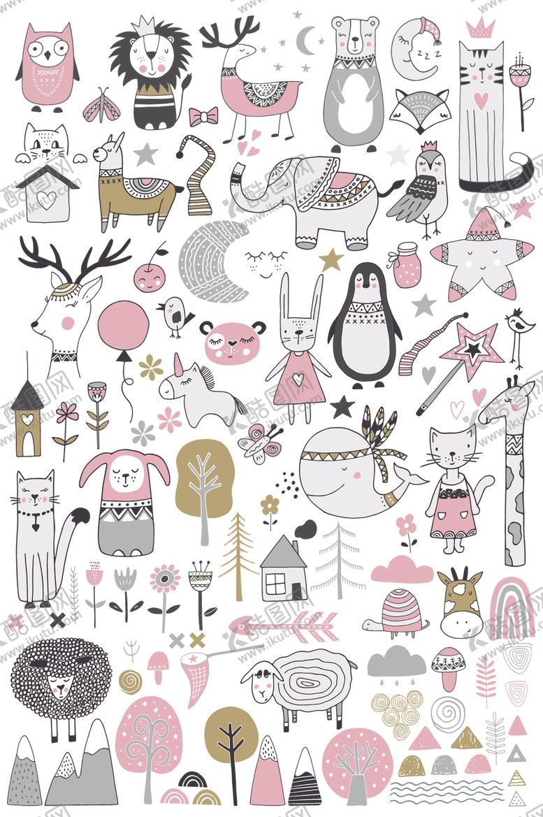 编号：61700310130647472055【酷图网】源文件下载-可爱动物卡通图案集合