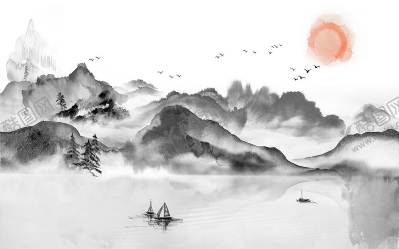 编号：13503807140214294443【酷图网】源文件下载-新中式水墨山水风景电视背景墙