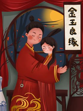 金玉良缘成语故事插画