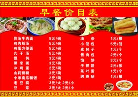 早餐价目表