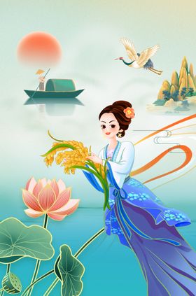 国潮中国风美女山水图