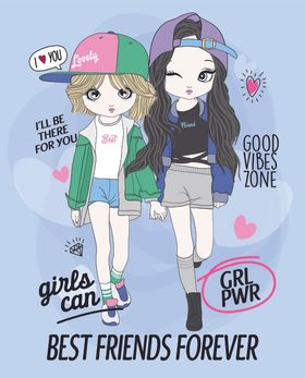 可爱卡通潮流少女插画