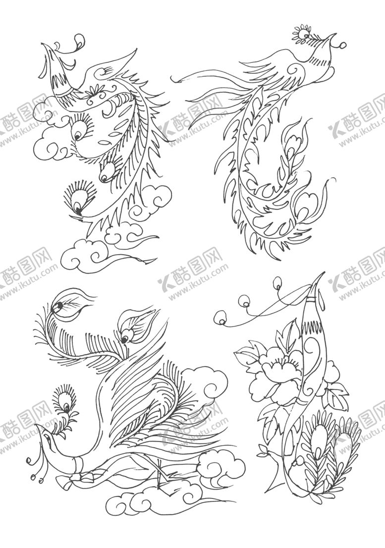 编号：94018505110837021786【酷图网】源文件下载-传统刺绣花纹线稿