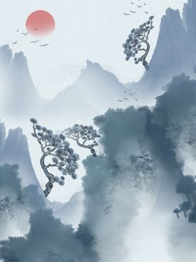 水墨中国风中式山