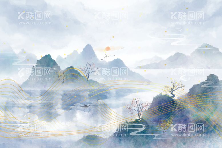 编号：48563010261309529309【酷图网】源文件下载-中国风山水画背景