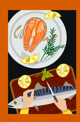 创意制作生鱼片俯视图