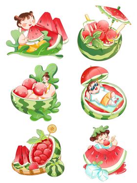 夏日西瓜童趣插画组图