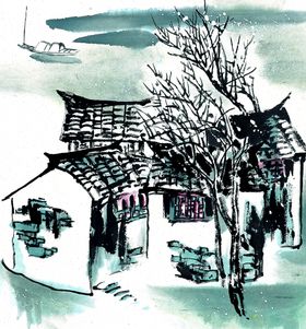 吴冠中国画 江南水乡 水墨画