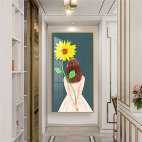 水彩美女菊花玄关挂画装饰画