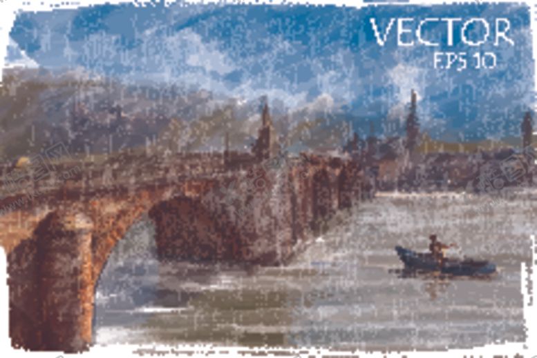 编号：84235910022023488134【酷图网】源文件下载-大桥水彩画装饰画建筑艺术背景