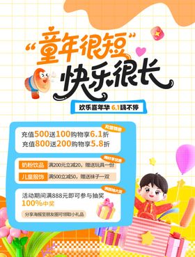 六一儿童节童年很短快乐很长海报