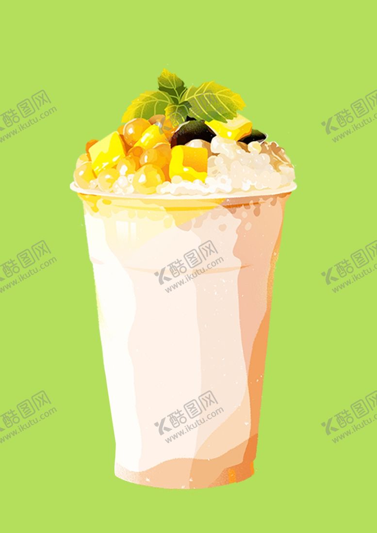 编号：76860709231235192226【酷图网】源文件下载-芒果布丁仙草奶茶插画