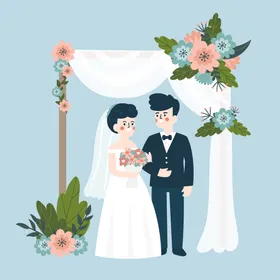 结婚卡通人物礼服夫妻女人