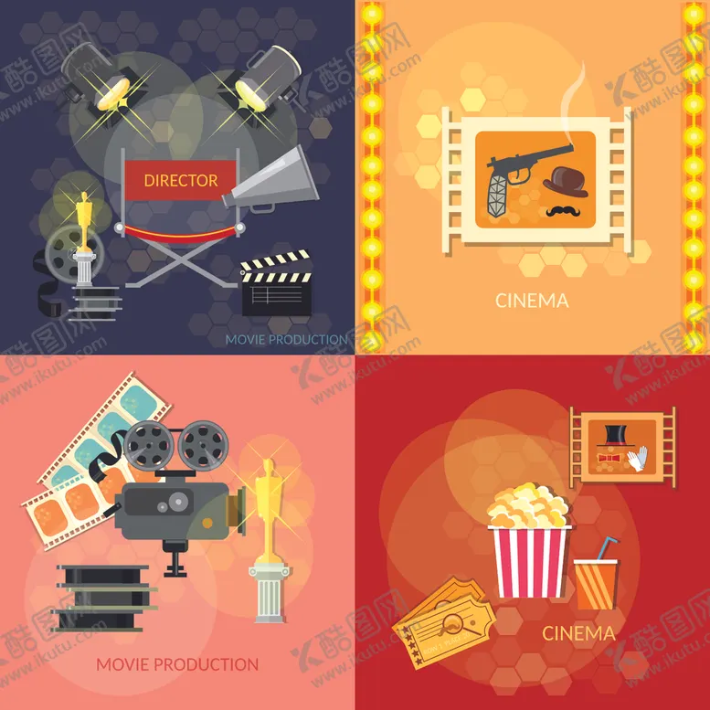 编号：54232204152214491542【酷图网】源文件下载-多彩电影元素插画