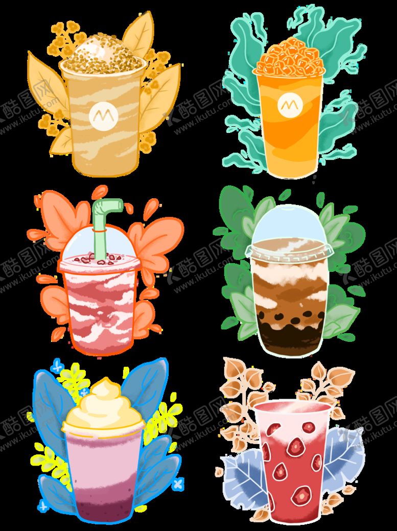 编号：80594710071557234703【酷图网】源文件下载-手绘奶茶饮品插画合集