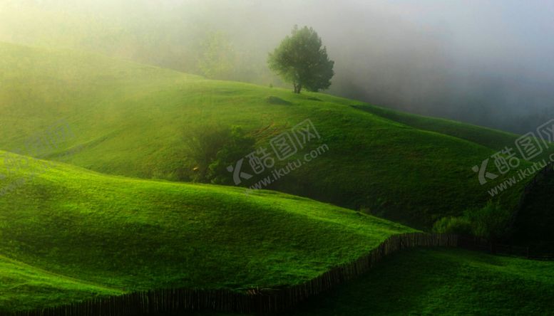 编号：21870910100622569086【酷图网】源文件下载-山间迷雾缭绕绿地草地马场草地