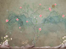 中式山水装饰画玄关屏风沙发电视