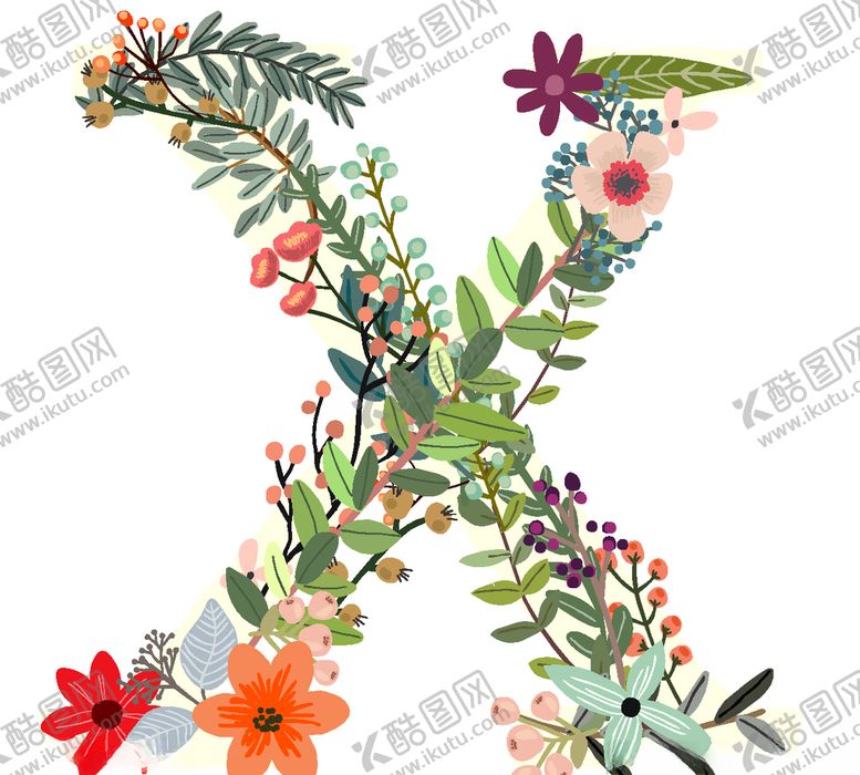 编号：55557309131047086062【酷图网】源文件下载-创意矢量手绘花卉字母