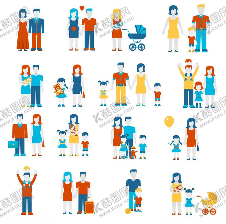 编号：99186604221719369374【酷图网】源文件下载-多样家庭人物插画集合