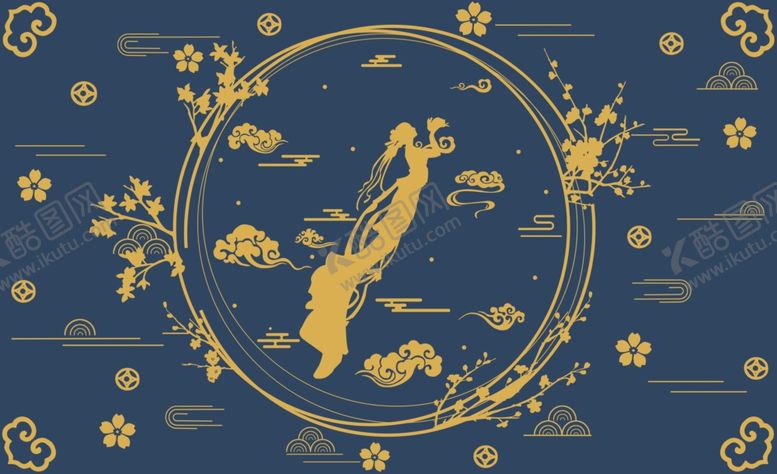 编号：64774209200324341726【酷图网】源文件下载-敦煌壁画仙女人物插画卡通背景