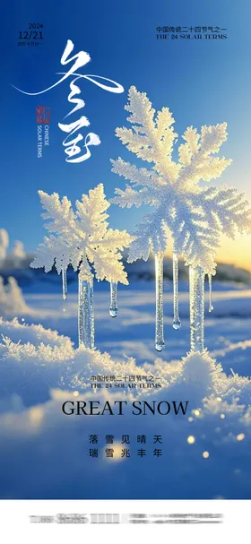 冬至雪花雪地二十四节气海报