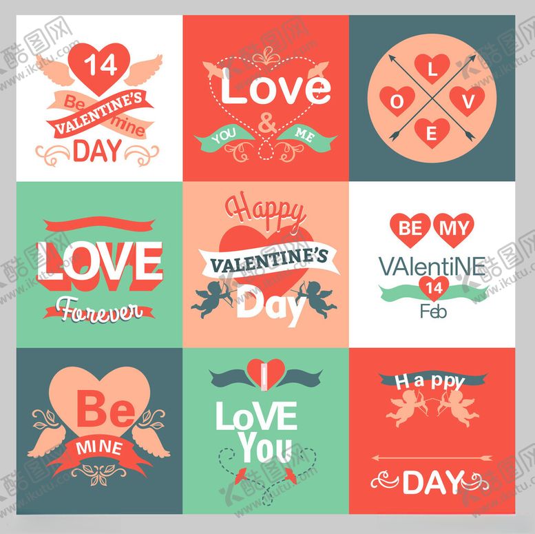 编号：39456011212056514338【酷图网】源文件下载-情人节主题多彩图标集合