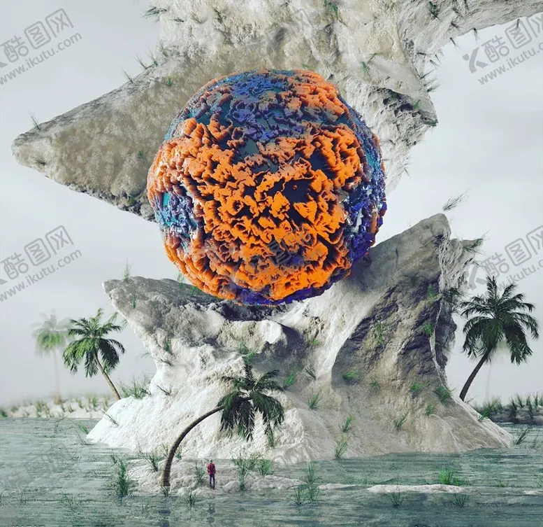 编号：26680504222156144186【酷图网】源文件下载-C4D模型海边礁石微缩景观
