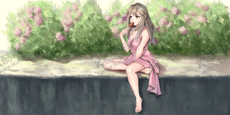编号：24731906240647032369【酷图网】源文件下载-夏季吃冰棍卡通人物女性插画背景