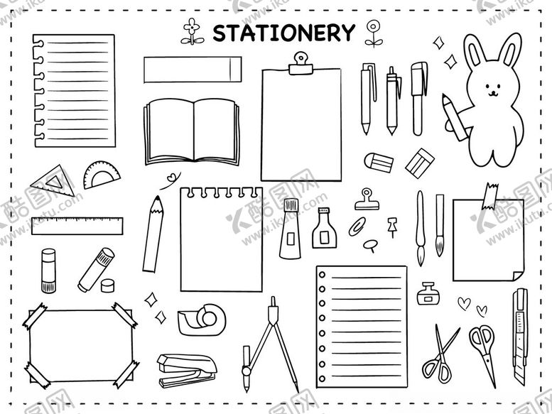 编号：74859011191321363477【酷图网】源文件下载-手绘文具图案集合