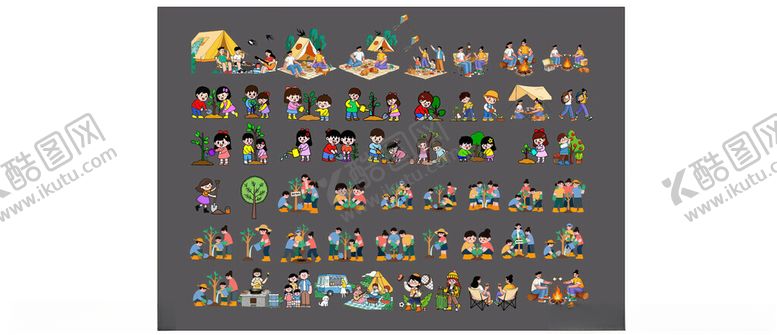 编号：38847604071941281756【酷图网】源文件下载-植树露营踏青插画
