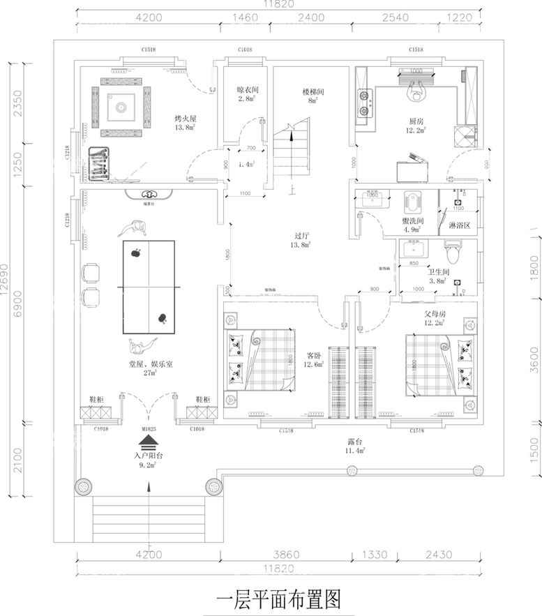 编号：76846212180009006089【酷图网】源文件下载-农村二层别墅平面布置图