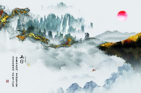 水墨电视背景墙抽象线条画简约浮雕山新