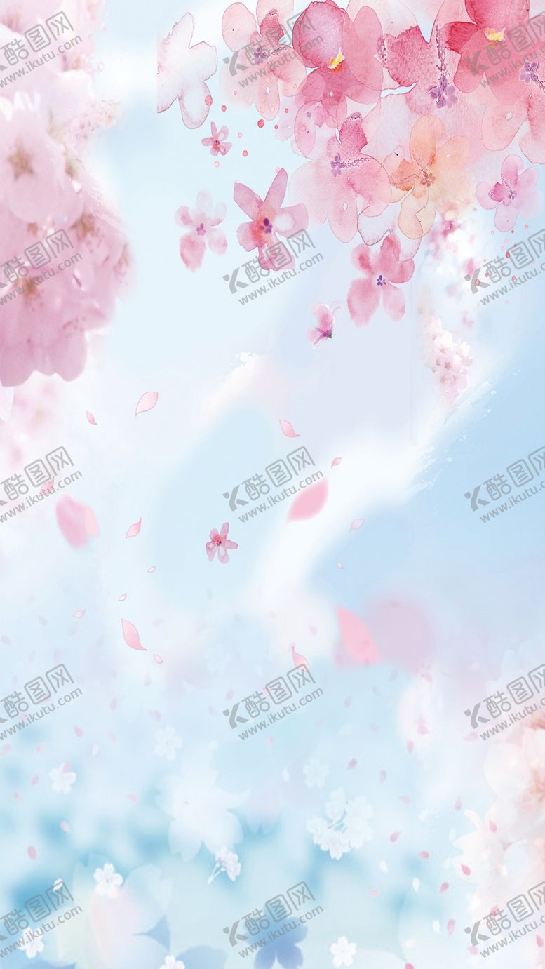 编号：10692807082003165845【酷图网】源文件下载-粉色樱花蓝天手绘彩绘背