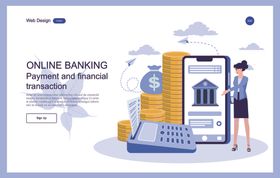 在线银行服务场景插画