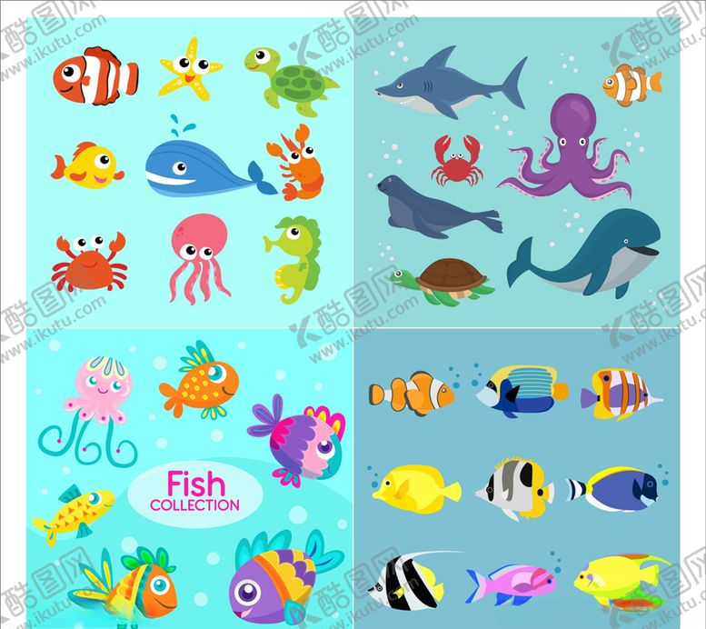 编号：96198510011838365762【酷图网】源文件下载-矢量卡通鱼类