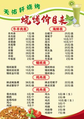 烧烤菜单夜宵小串肉串
