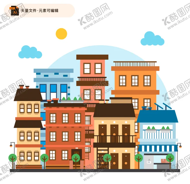编号：64083909191457296795【酷图网】源文件下载-彩色扁平建筑插画