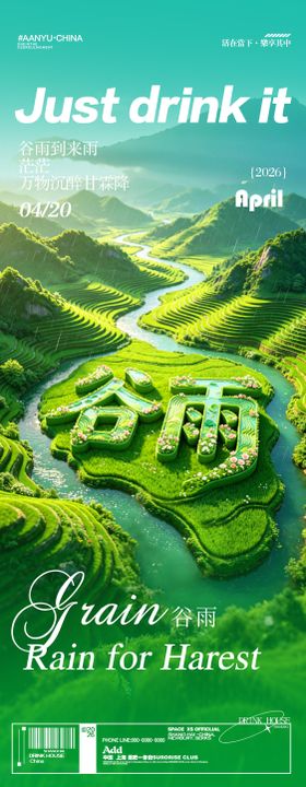 谷雨3D立体字传统长图宣传海报