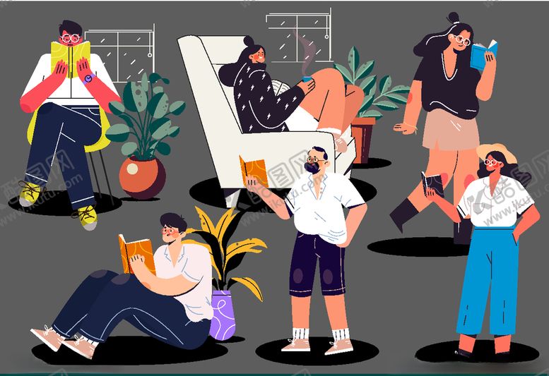 编号：26901709191212119412【酷图网】源文件下载-6款创意阅读人物