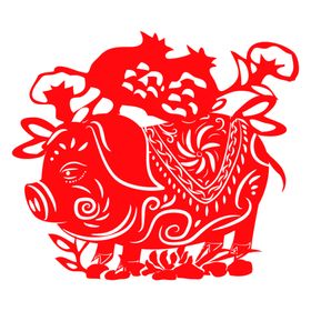 中国风红色猪剪纸插画元素