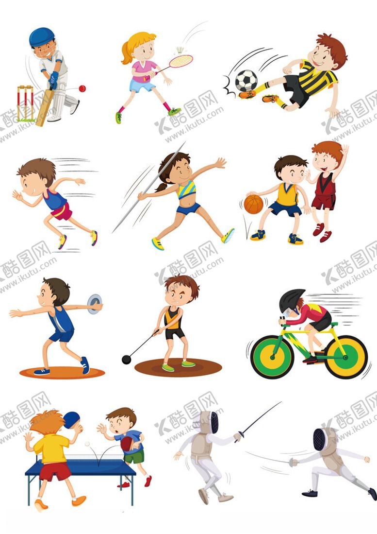编号：21928911151949085063【酷图网】源文件下载-体育锻炼儿童运动健身插画元素